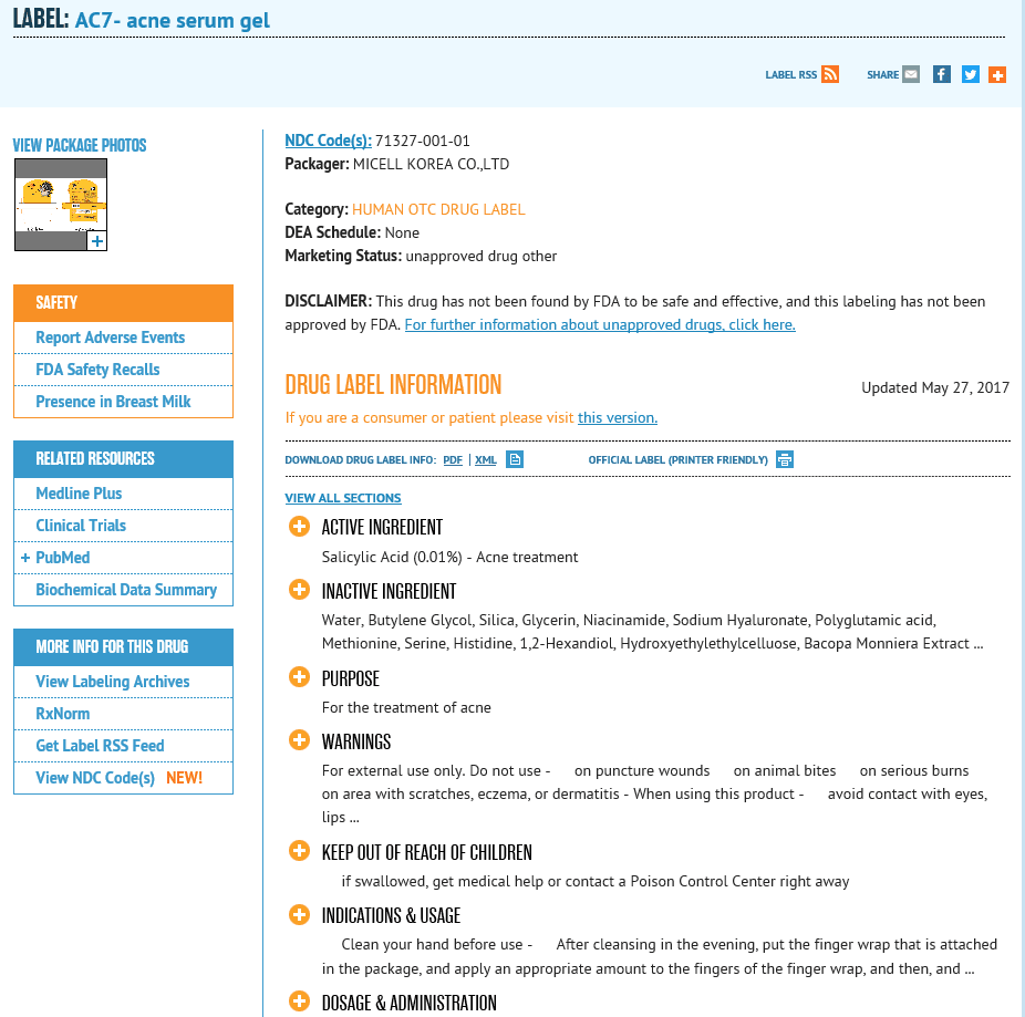 USA FDA REGISTRATION(TISHA AC7)